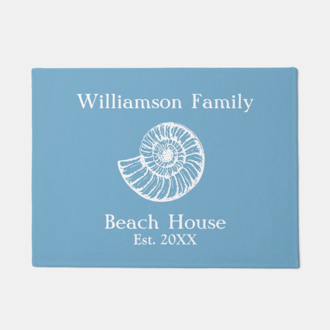 Strandhaus Muschel Blau Monogramm Fußmatte (Vorderseite)