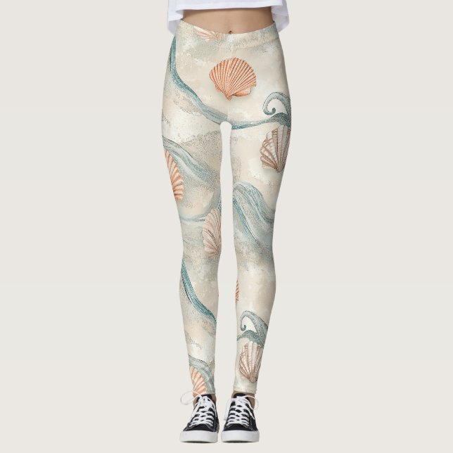 Strandhaus-Muschel-Muster Leggings (Vorderseite)