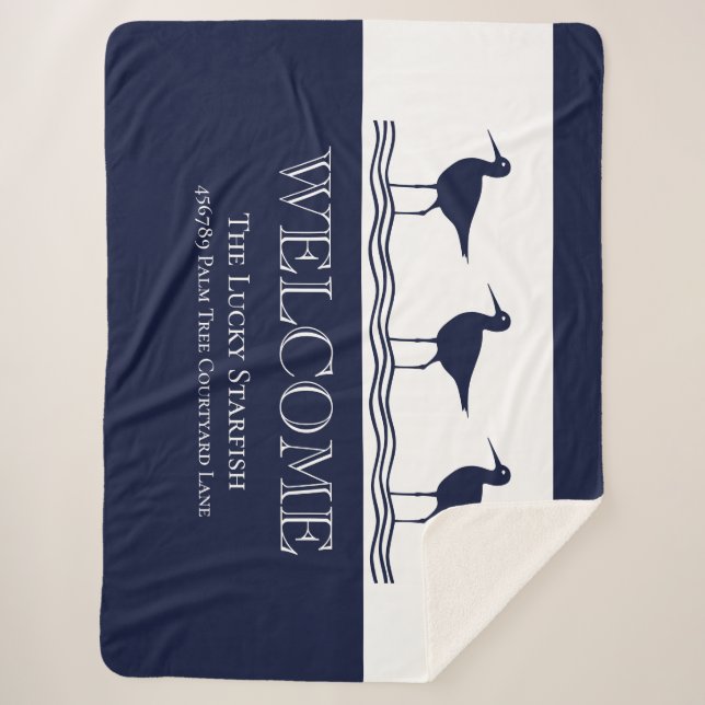 Strandhaus Nautic Navy Blue White Sandpiper Sherpadecke (Vorderseite)