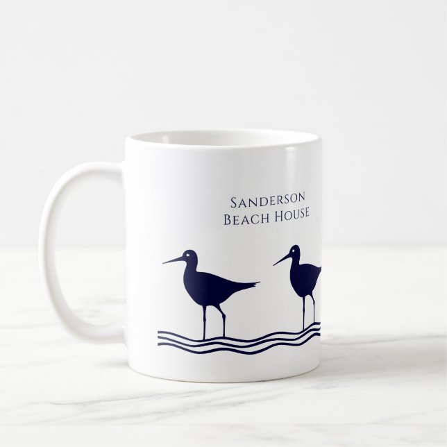 Strandhaus Nautic White Navy Blue Sandpipers Kaffeetasse (Links)