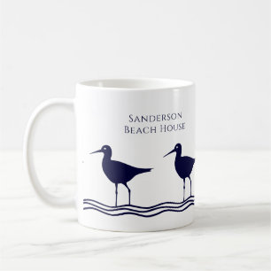 Strandhaus Nautic White Navy Blue Sandpipers Kaffeetasse