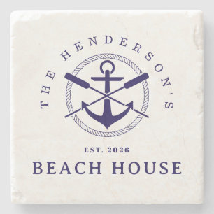Strandhaus Nautischer Anker Blau navy Urlaub Steinuntersetzer