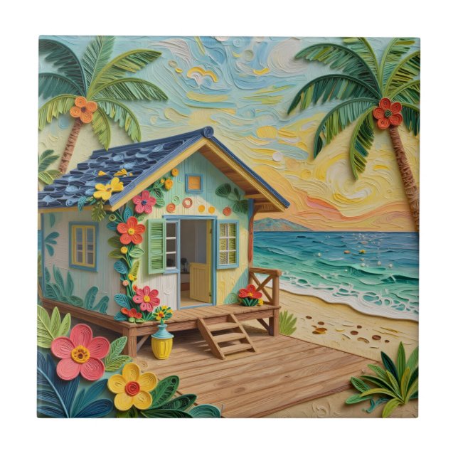Strandhaus Ozeanische Küstenkunst Fliese (Vorderseite)