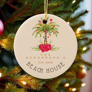 Strandhaus Palmenbaum Weihnachtsdekoration Urlaub Keramik Ornament