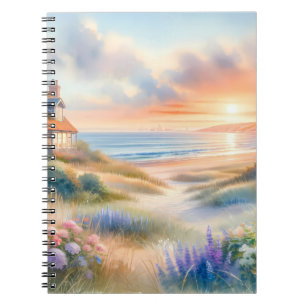 Strandhaus-Sonnenuntergang-Dünen Aquarell Notizblock