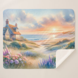 Strandhaus-Sonnenuntergang-Dünen Aquarell Sherpadecke