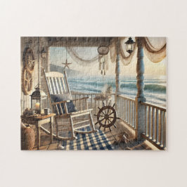 Strandhaus-Veranda mit nautischem Ozeanblick Puzzle
