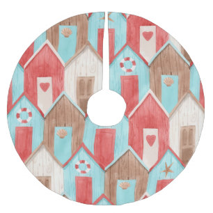 Strandhaus-Wasserfarbe: Retro-Muster. Polyester Weihnachtsbaumdecke