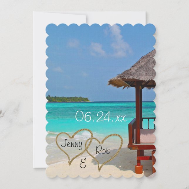 Strandherzen Hochzeitsbräuner Einladung (Vorderseite)