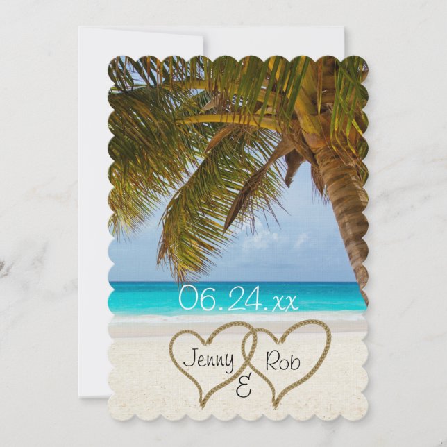 Strandherzen Hochzeitsbräuner Einladung (Vorderseite)