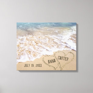 Strandherzen mit Ozeanbrandung Leinwanddruck