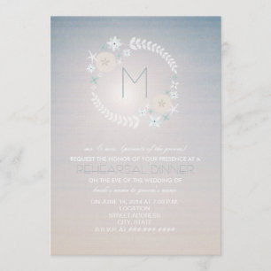 Strandhimmel-Monogramm-Hochzeitsprobe-Abendessen-E Einladung