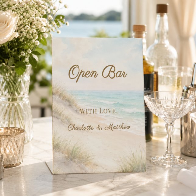 Strandhochzeit am Meer mit Open Bar Sockelschild (Von Creator hochgeladen)
