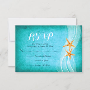 Strandhochzeit am türkisfarbenen Starfish Paar RSVP Karte