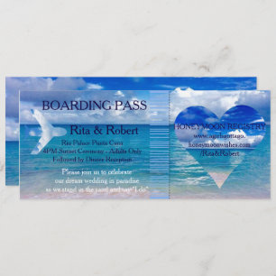 Strandhochzeit  Boarding Pass Ticket Zielort Einladung