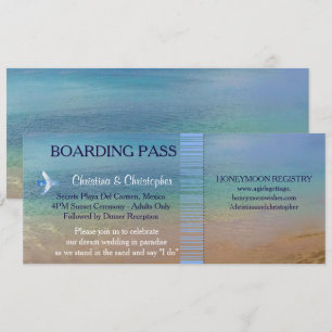 Strandhochzeit  Boarding Pass Ticket Zielort Einladung