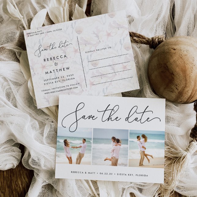 Strandhochzeit Foto Save the Date Postkarte (Von Creator hochgeladen)