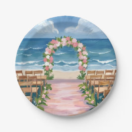 Strandhochzeit-Gang-Blumen-Aquarell Pappteller