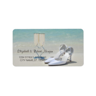 Strandhochzeit, Glas, Absätze   Hochzeitsetikett Adressaufkleber