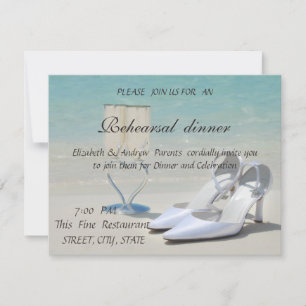 Strandhochzeit, Glas, hohe Absätze  Probedinner Einladung
