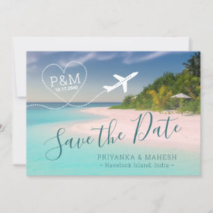 Strandhochzeit Herz Flugzeug Save-the-Date Insel Save The Date