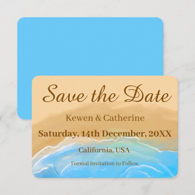 Strandhochzeit in Wasserfarben Save The Date (Vorne/Hinten)