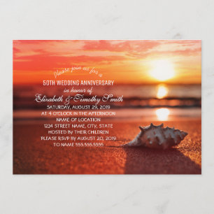 Strandhochzeit-Jubiläumsfeier bei Sonnenuntergang Einladung
