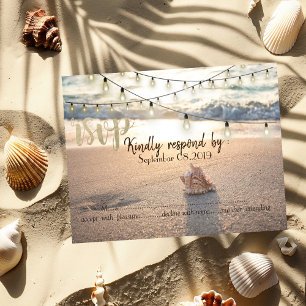 Strandhochzeit, Lichterkette Muschel RSVP Einladung