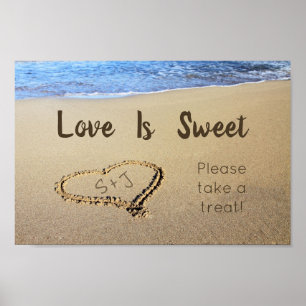 Strandhochzeit Love is Sweet Initialen im Sandherz Poster