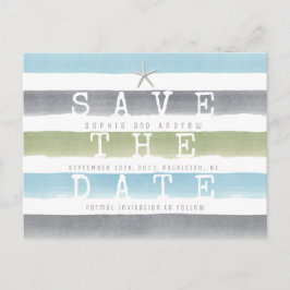 Strandhochzeit mit Aquarellstreifen Save the Date Ankündigungspostkarte