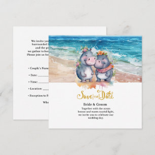 Strandhochzeit mit Nilpferd-Paar Save The Date
