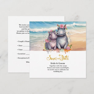 Strandhochzeit mit Nilpferd-Paar Save The Date