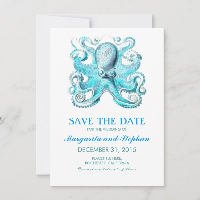Strandhochzeit mit Oktopus Save the Date (Vorderseite)