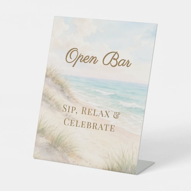 Strandhochzeit mit Open Bar Sockelschild (Vorderseite)