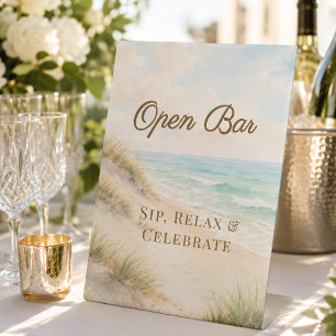 Strandhochzeit mit Open Bar Sockelschild