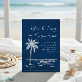 Strandhochzeit mit Palmen im Stil der Coastal Blue Einladung