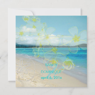 Strandhochzeit mit Sandstrand und Plumerien Einladung