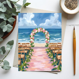 Strandhochzeit Mittelgang Blumen Aquarell Karte