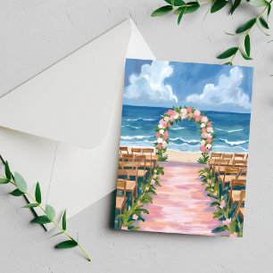 Strandhochzeit Mittelgang Blumen Wasserfarbe Postkarte