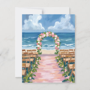Strandhochzeit Mittelgang Floral Wasserfarbe Dankeskarte