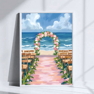 Strandhochzeit Mittelgang Floral Wasserfarbe Poster