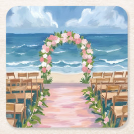 Strandhochzeit Mittelgang Floral Wasserfarbe Rechteckiger Pappuntersetzer
