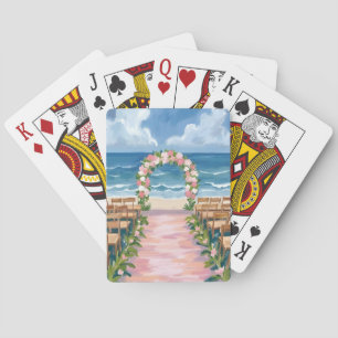Strandhochzeit Mittelgang Floral Wasserfarbe Spielkarten