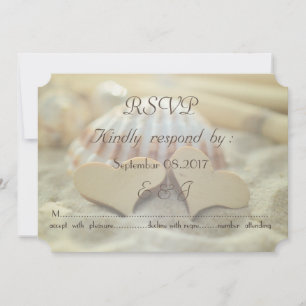 Strandhochzeit, Muschel, Holzherzen RSVP Einladung