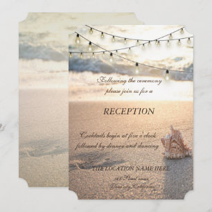 Strandhochzeit, Muschel-Lichterkette Rezeption Einladung