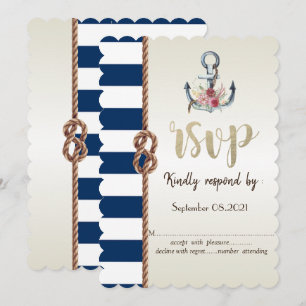 Strandhochzeit Navy Seil, gestreift RSVP Einladung