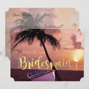 Strandhochzeit, Palme, Sonnenuntergang, Boot  Brau Einladung