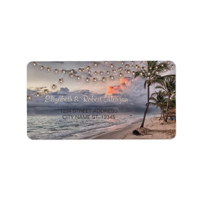 Strandhochzeit, Palmensiegel Adressaufkleber (Vorne)