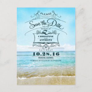 Strandhochzeit-Retro Save the Date Postkarten