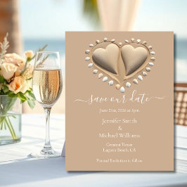Strandhochzeit Sand Herzen - Rettet unser Datum Begleitkarte
